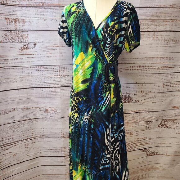 Frank Lyman Y2K Vintage Wrap Dress Bold Jungle Print Size 8 - Picture 1 of 6